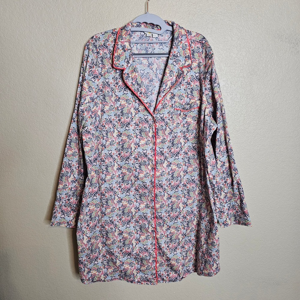 Boden Floral Night shirt button up⁷ Long Sleeve Pink Piping Multicolor US 16/18